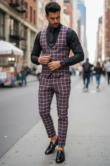 Compleu barbati Vesta + Pantaloni Lant si cravata cadou B4008 Z6-2