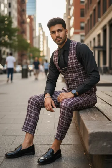 Compleu barbati Vesta + Pantaloni Lant si cravata cadou B4008 Z6-2