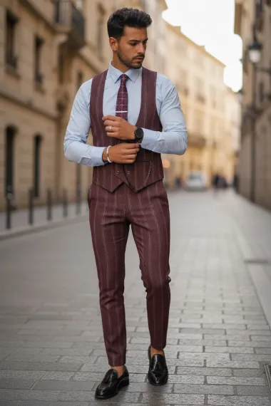 Compleu barbati Vesta + Pantaloni grena B5517 Y