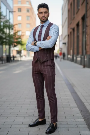 Compleu barbati Vesta + Pantaloni grena B5517 Y