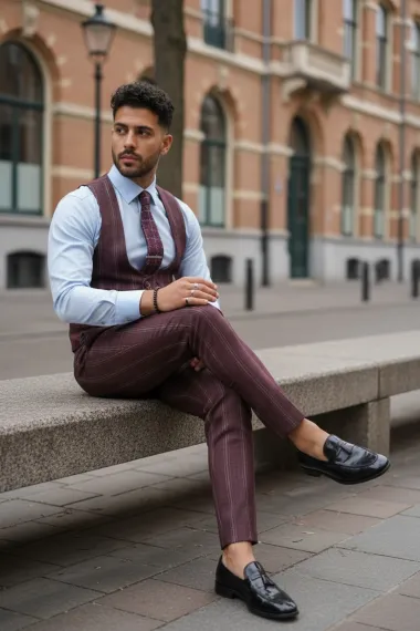 Compleu barbati Vesta + Pantaloni grena B5517 Y