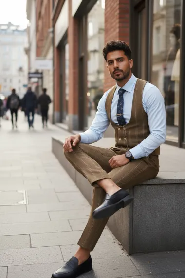 Compleu barbati Vesta + Pantaloni mustar B5517 47-2* U2-1