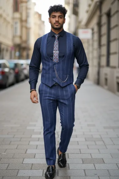 Compleu barbati Vesta + Pantaloni bleumarin B5517 K3