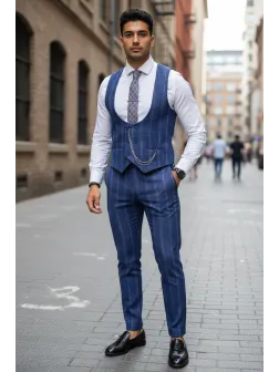 Compleu barbati Vesta + Pantaloni bleumarin B5517 K3