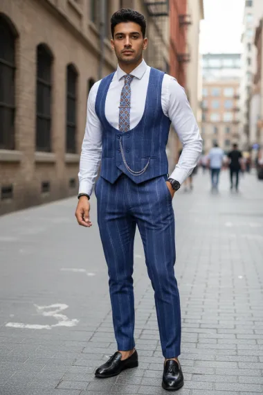 Compleu barbati Vesta + Pantaloni bleumarin B5517 K3