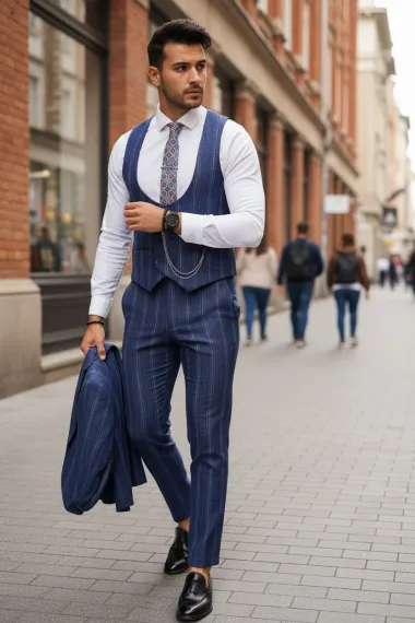 Compleu barbati Vesta + Pantaloni bleumarin B5517 K3