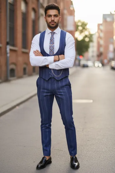 Compleu barbati Vesta + Pantaloni bleumarin B5517 K3