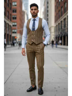 Compleu barbati Vesta + Pantaloni mustar B5517 47-2* U2-1
