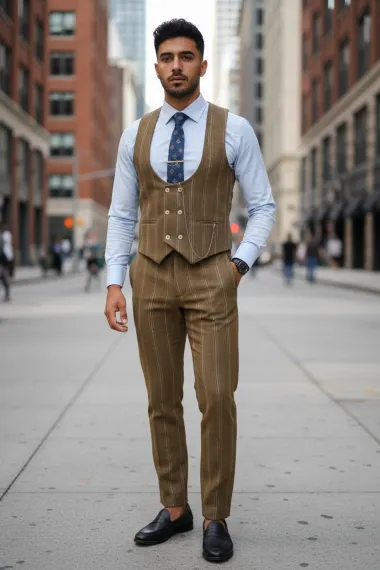 Compleu barbati Vesta + Pantaloni mustar B5517 47-2* U2-1