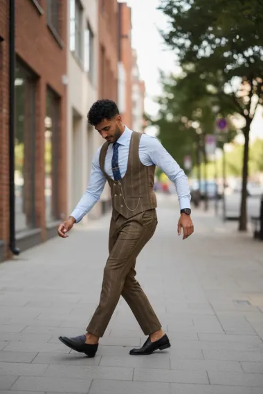 Compleu barbati Vesta + Pantaloni mustar B5517 47-2* U2-1