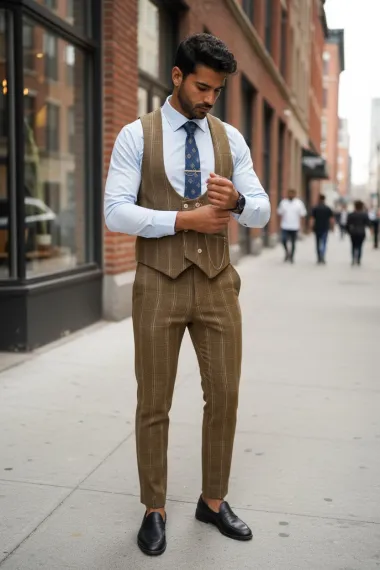 Compleu barbati Vesta + Pantaloni mustar B5517 47-2* U2-1