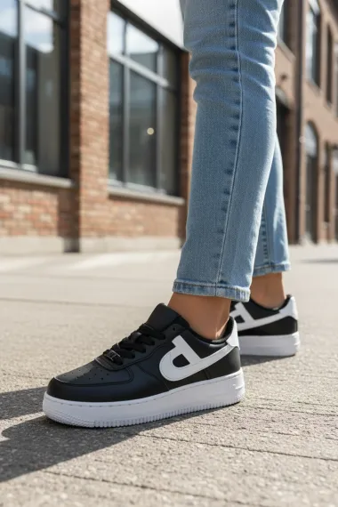 Adidasi dama negri cu alb, casual, B99