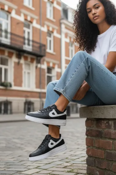 Adidasi dama negri cu alb, casual, B99