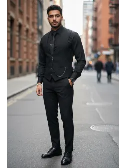 Compleu barbati negru Vesta + Pantaloni 13190 Compleu barbati negru Vesta + Pantaloni 13190