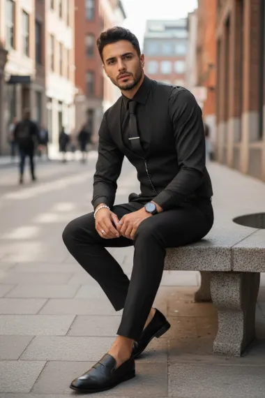 Compleu barbati negru Vesta + Pantaloni 13190