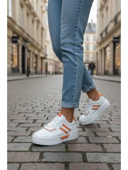 Adidasi dama casual albi cu orange 2301