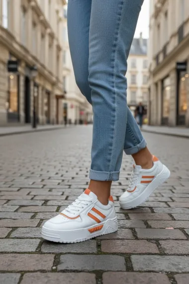 Adidasi dama casual albi cu orange 2301 N8-3