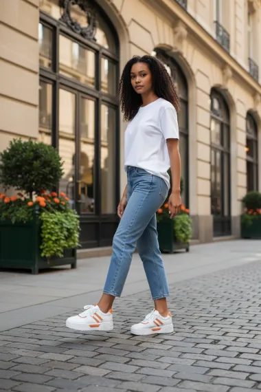 Adidasi dama casual albi cu orange 2301 N8-3