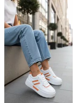 Adidasi dama casual albi cu orange 2301
