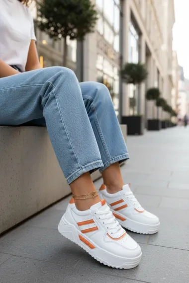 Adidasi dama casual albi cu orange 2301 N8-3