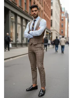 Compleu barbati maro Vesta + Pantaloni B1452 29-1 Compleu barbati maro Vesta + Pantaloni B1452 29-1