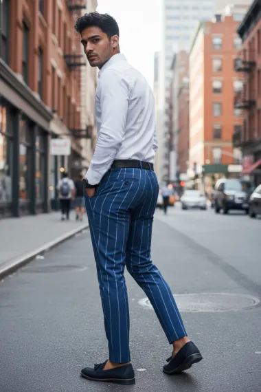 Pantaloni barbati eleganti regular fit albastri B1874 B7-2.3