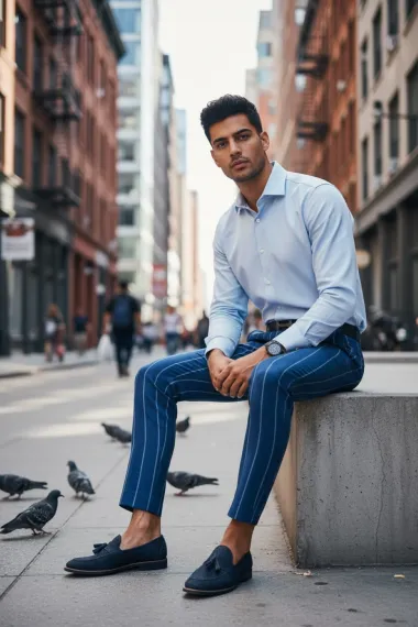 Pantaloni barbati eleganti regular fit albastri B1874 B7-2.3