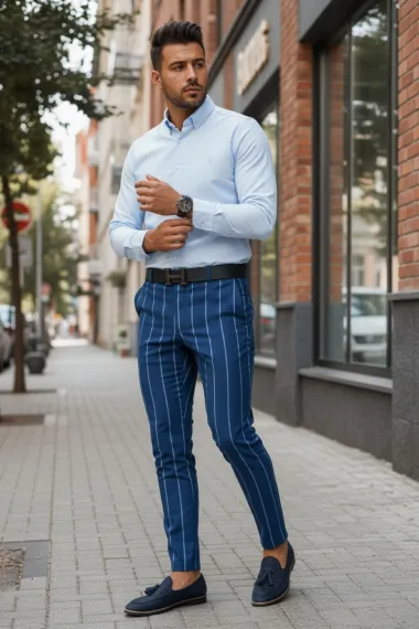 Pantaloni barbati eleganti regular fit albastri B1874 B7-2.3