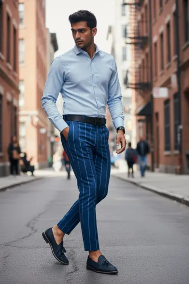 Pantaloni barbati eleganti regular fit albastri B1874 B7-2.3