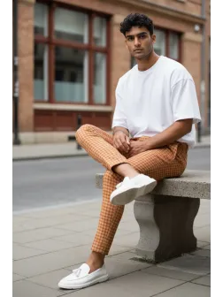 Pantaloni barbati casual regular fit carouri B1880 V2-5