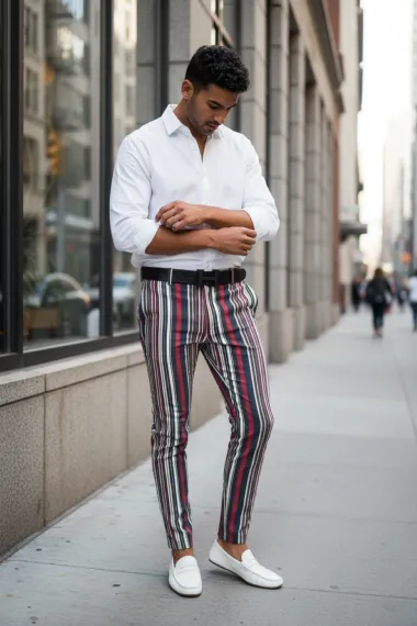 Pantaloni barbati eleganti in dungi B1907 F1-4