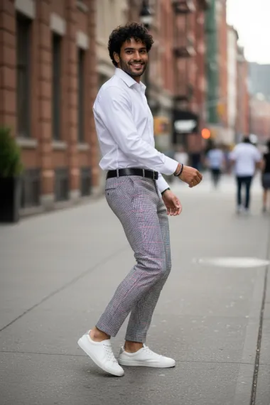 Pantaloni barbati eleganti regular fit in carouri B1910 S2-3 F6-5.1