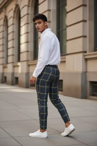 Pantaloni barbati casual regular fit bleumarin in carouri B7841 i18-4.3