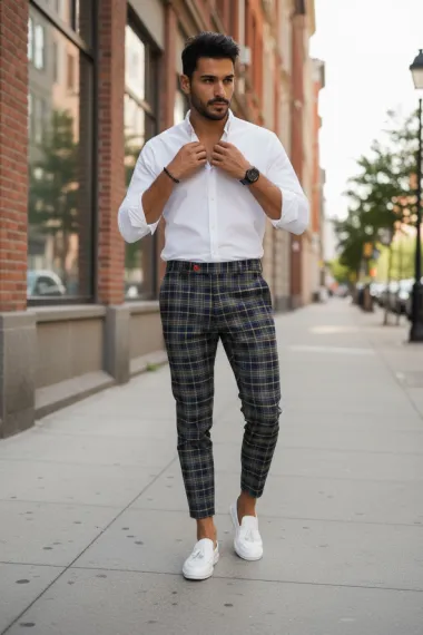 Pantaloni barbati eleganti in carouri B8508 Z35-2