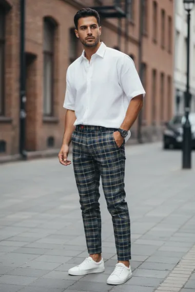 Pantaloni barbati eleganti in carouri B8508 Z35-2