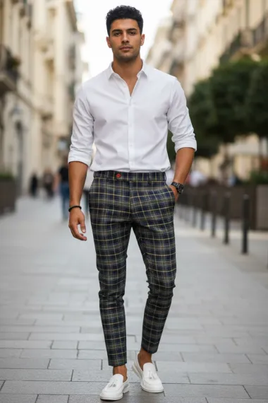 Pantaloni barbati eleganti in carouri B8508 Z35-2