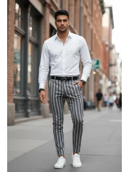 Pantaloni barbati eleganti regular fit cu dungi B1547 117-1 Pantaloni barbati eleganti regular fit cu dungi B1547 117-1