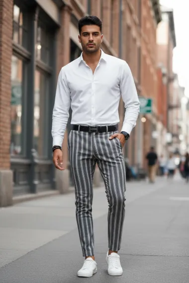 Pantaloni barbati casual regular fit in dungi B1547 117-1