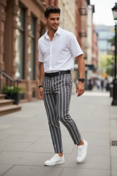 Pantaloni barbati casual regular fit in dungi B1547 117-1