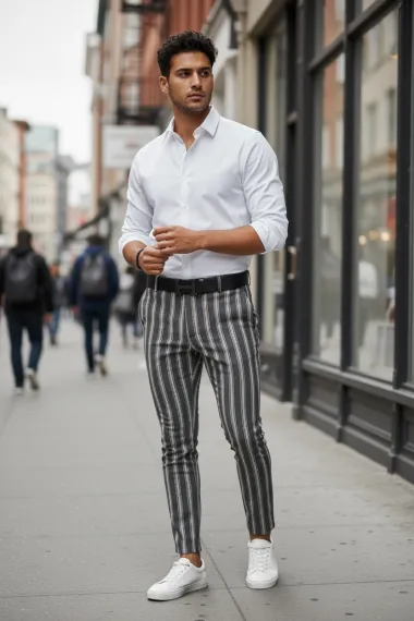 Pantaloni barbati casual regular fit in dungi B1547 117-1