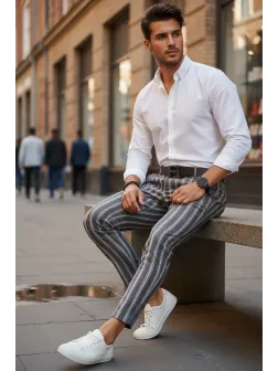 Pantaloni barbati casual regular fit in dungi B1547 117-1