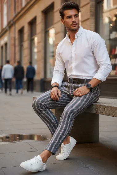 Pantaloni barbati casual regular fit in dungi B1547 117-1