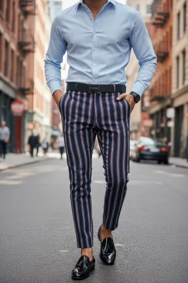 Pantaloni barbati casual regular fit bleumarin B1603 Z35-1