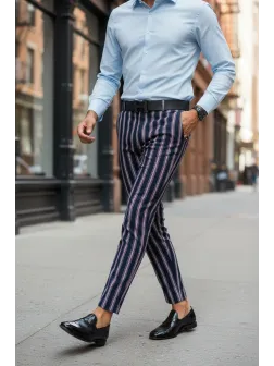 Pantaloni barbati casual regular fit bleumarin B1603 Z35-1