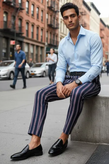 Pantaloni barbati casual regular fit bleumarin B1603 Z35-1