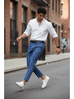 Pantaloni barbati eleganti bleumarin cu dungi B1606 Y13-3 Pantaloni barbati eleganti bleumarin cu dungi B1606 Y13-3