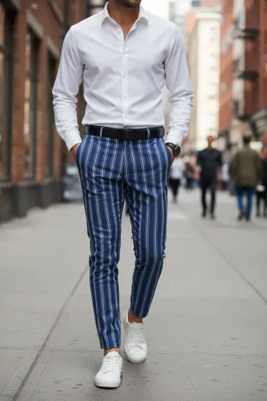 Pantaloni barbati casual regular fit bleumarin B1606 Y13-3