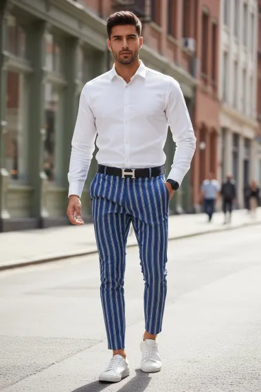 Pantaloni barbati casual regular fit bleumarin B1606 Y13-3