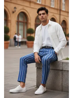 Pantaloni barbati casual regular fit bleumarin B1606 Y13-3