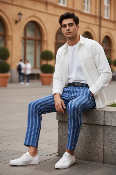 Pantaloni barbati casual regular fit bleumarin B1606 Y13-3